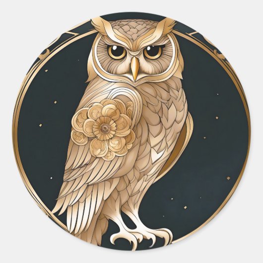 Sticker Rond Golden Vintage Owl Art Déco (Devant)
