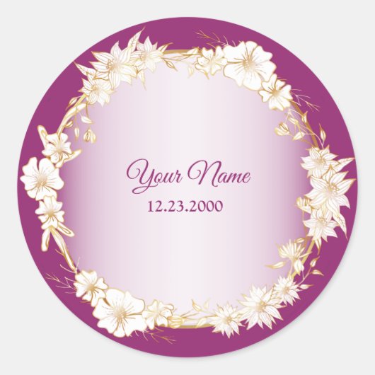 Sticker Rond Golden White Floral Pink Geometric Rustic Wedding (Devant)