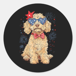 Sticker Rond Goldendoodle 4 juillet patriotique Golden Doodle D