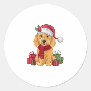 Sticker Rond Goldendoodle chien vêtements de Noël Santa Hat Chi