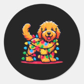 Sticker Rond Goldendoodle Christmas Tree Xmas Lights Golden Doo (Devant)