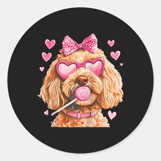 Sticker Rond Goldendoodle Coquette Arc Valentin Raglan Bys (Devant)
