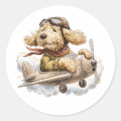 Sticker Rond Goldendoodle Dog Pilot Airplane (Devant)
