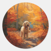 Sticker Rond Goldendoodle en automne Leaves Fall Inspire (Devant)