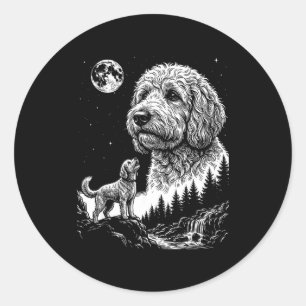 Sticker Rond Goldendoodle hurlant à la lune chien drôle vintage
