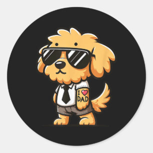 Sticker Rond Goldendoodle I Love Papa Funny Chien Tattoo