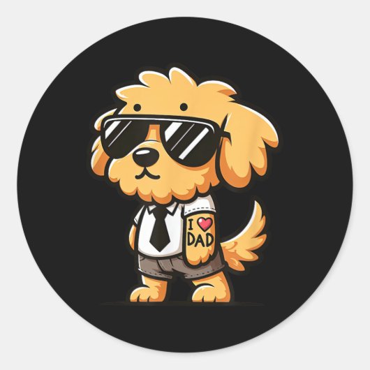 Sticker Rond Goldendoodle I Love Papa Funny Chien Tattoo (Devant)