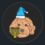 Sticker Rond Goldendoodle Menorah Animal juif Chien animal de c<br><div class="desc">Goldendoodle Menorah Animal juif Chien animal de compagnie</div>