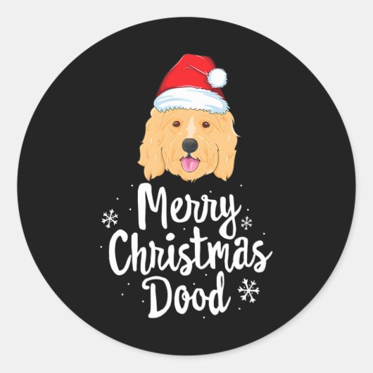 Sticker Rond Goldendoodle Noël Joyeux chien de Noël (Devant)