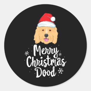 Sticker Rond Goldendoodle Noël Joyeux chien de Noël