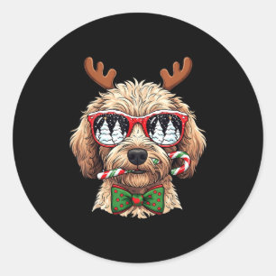 Sticker Rond Goldendoodle Noël Renne Fête Chien Amoureux