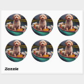 Sticker Rond Goldendoodle on a Paddle : Une aventure Pittoresqu (Feuille)