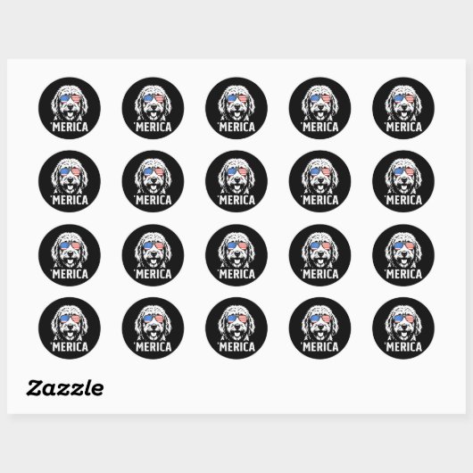 Sticker Rond Goldendoodle patriotique drapeau américain d'Améri (Feuille)