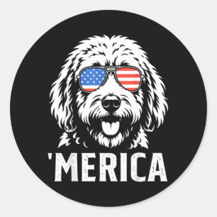 Sticker Rond Goldendoodle patriotique drapeau américain d'Améri