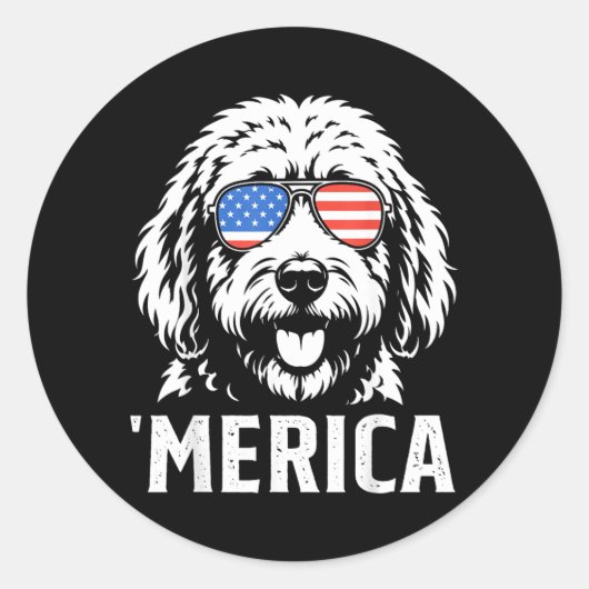 Sticker Rond Goldendoodle patriotique drapeau américain d'Améri (Devant)