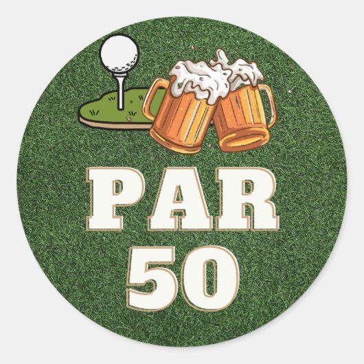 Sticker Rond Golf 50e Anniversaire Par Cinquante sur vert avec (Devant)