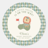 Sticker Rond Golf Baby Shower A Little Putter Preppy Argyle   (Devant)