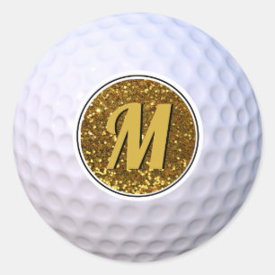 Sticker Rond Golf Ball Faux Gold Parties scintillant Monogramme