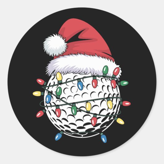 Sticker Rond Golf Ball Santa Hat Noël Golf Lumières de Noël (Devant)
