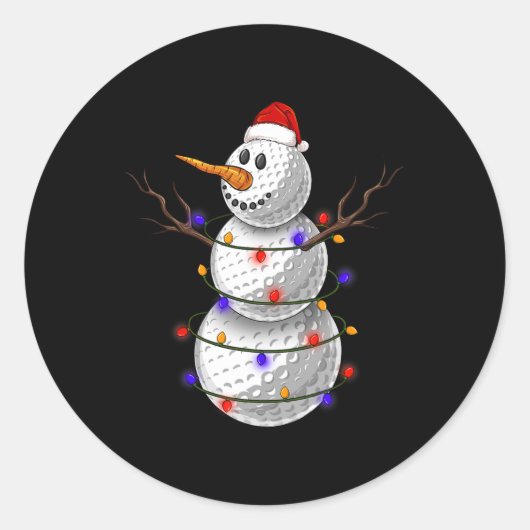 Sticker Rond Golf Ball Snowman Christmas Lights Funny Snowman S (Devant)