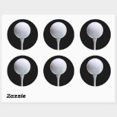 Sticker Rond Golf Ball & Tee on Black - Modèle Customisé (Feuille)