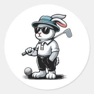 Sticker Rond Golf Bunny Punk Golfing Rabbit
