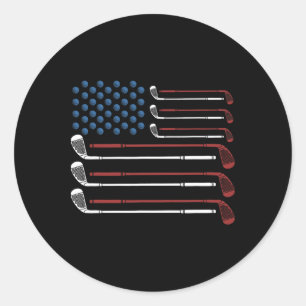 Sticker Rond Golf Clubs Usa Drapeau Rouge Blanc Et Bleu