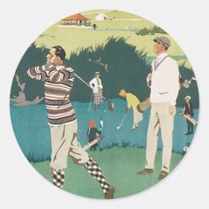 Sticker Rond Golf de sports vintage en Écosse, golfeurs jouant