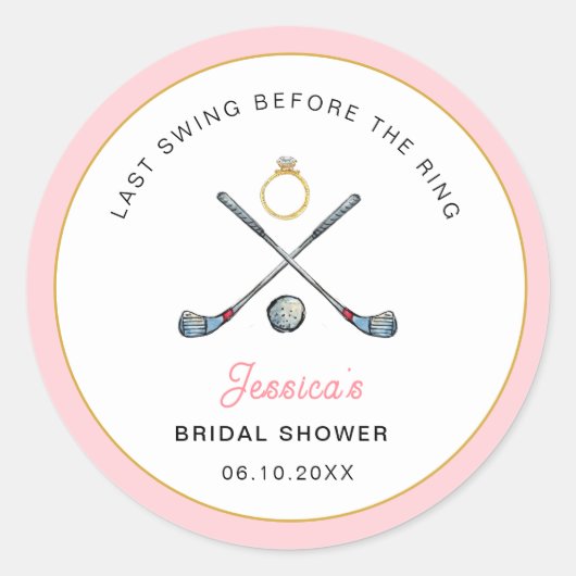 Sticker Rond Golf "Dernier swing avant l'anneau" Baby Shower  (Devant)