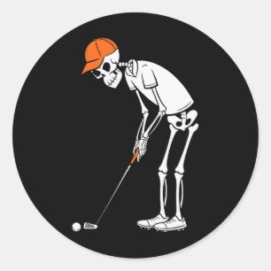 Sticker Rond Golf drôle squelette Golf Halloween Golf Sports