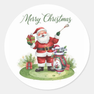 Sticker Rond Golf Joyeux Noël avec le golf du Père Noël