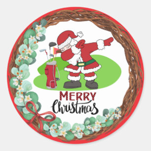 Sticker Rond Golf Joyeux Noël avec le golf du Père Noël