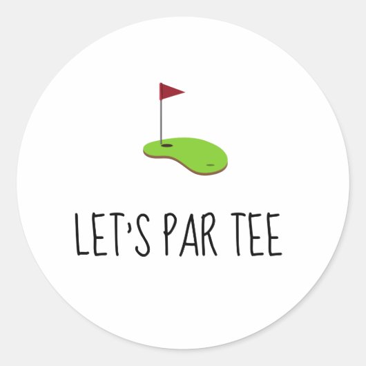 Sticker Rond Golf Let’s Par avec drapeau de golf sur vert blanc (Devant)