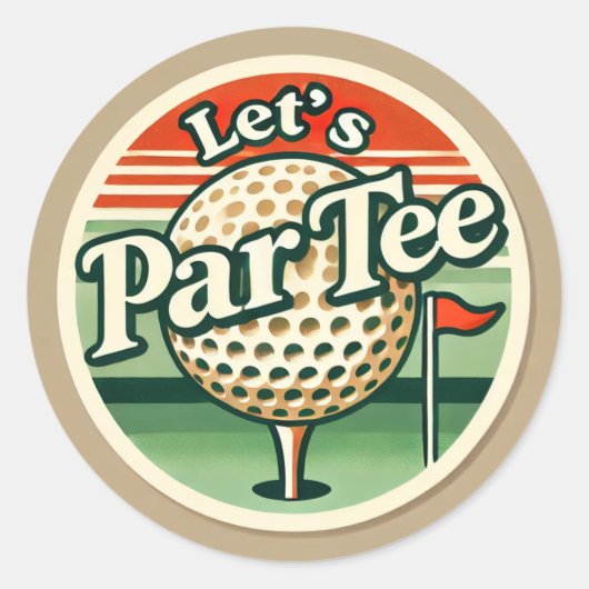 Sticker Rond Golf Let’s Par avec drapeau de golf sur vert blanc (Devant)