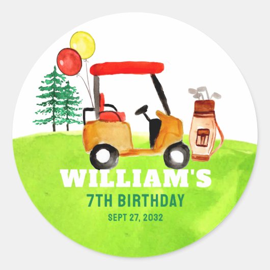Sticker Rond Golf Moderne Golfeurs Par-tee Enfants Anniversaire (Devant)
