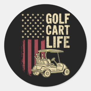 Sticker Rond Golf Panier Life Usa Drapeau Funny Golf Papa Mari