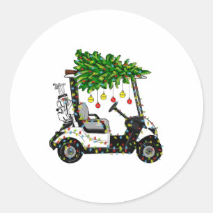 Sticker Rond Golf Panier Noël Arbre Lumières Noël Sport Golfeur