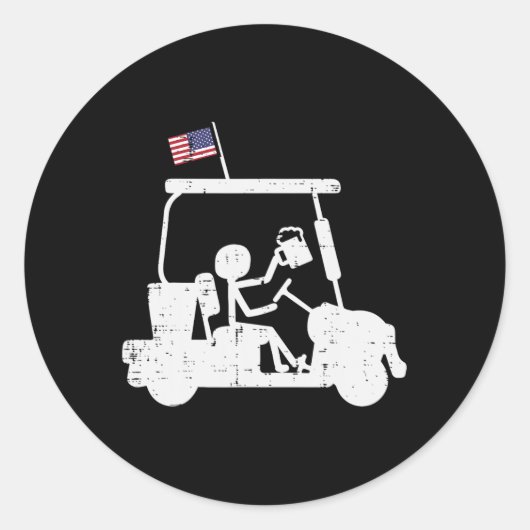 Sticker Rond Golf Panier Us Drapeau Funny Golf Patriotique Golf (Devant)