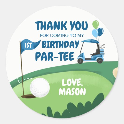 Sticker Rond Golf Par-Tee Cupcake Topper Garçon Anniversaire Fa (Devant)