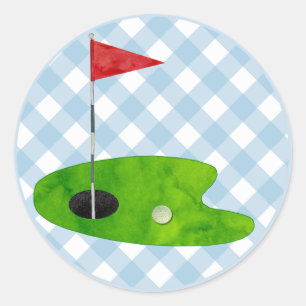 Sticker Rond Golf Plaid Blue White Preppy Country Club
