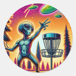 Sticker Rond Golf sur disque Alien extraterrestrial