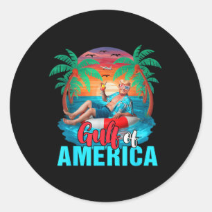 Sticker Rond Golfe Des États-Unis Trump Drôle Sur La Plage Fier
