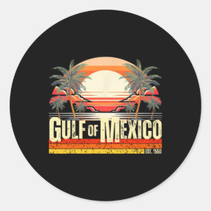 Sticker Rond Golfe Du Mexique Forever Vintage Beach Retro Sunse