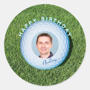 Sticker Rond Golfer Photo Signé Golf Ball Anniversaire