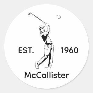 Sticker Rond Golfeur et nom personnalisé et année