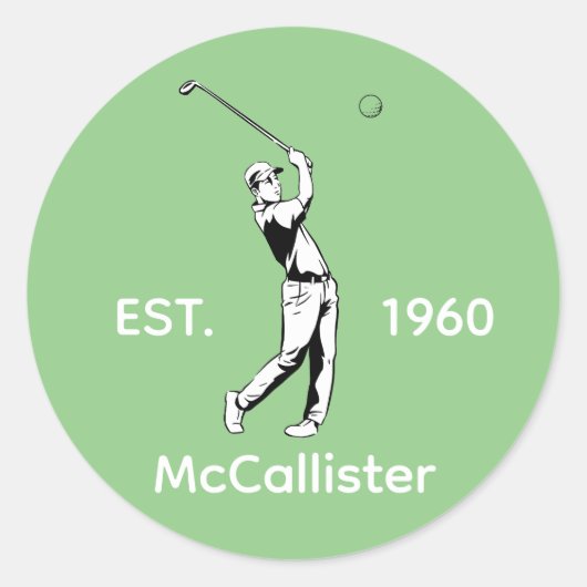 Sticker Rond Golfeur et nom personnalisé et année (Devant)