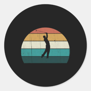 Sticker Rond Golfeur Rétro Swing Vintage Coucher de soleil Joue