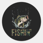 Sticker Rond Gone Fishing Camo B Fish Boy Youth Men Funny Fishi (Devant)