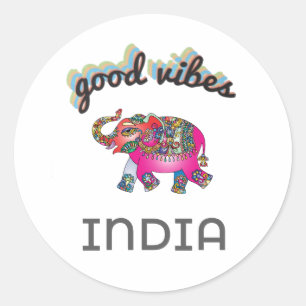 Sticker Rond Good Vibes India Elephant