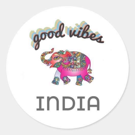 Sticker Rond Good Vibes India Elephant (Devant)